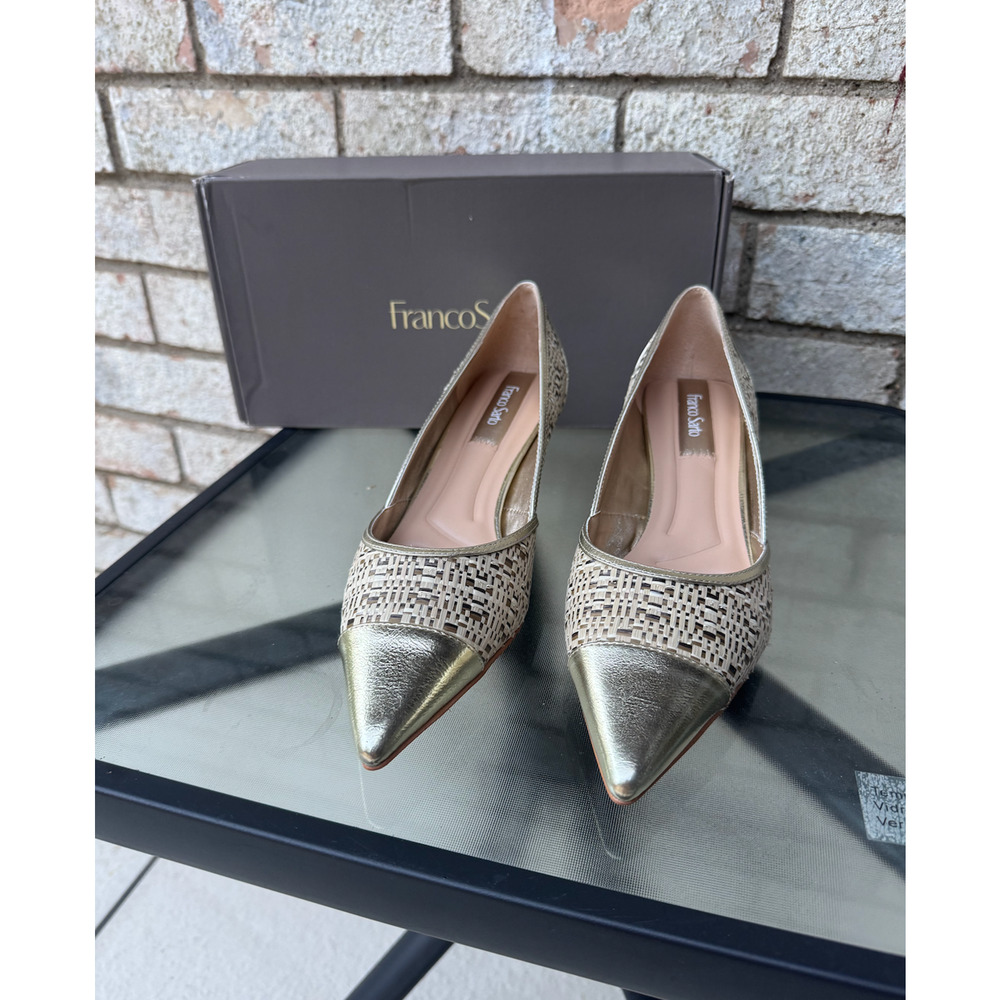 Franco Sarto Darcy Gold Woven Heels Size 9
